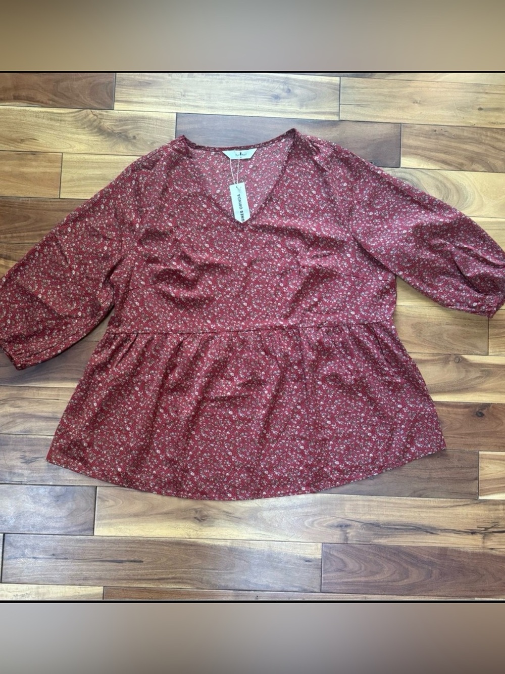 New Women's Rusty Red Floral Peplum Top
